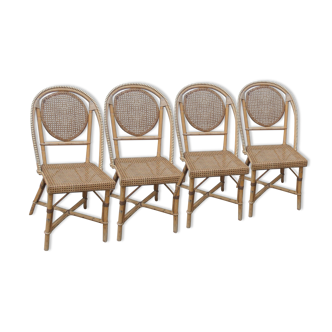 Lot de chaises et fauteuils cannées de bistrot terasse de bar