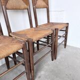 Set of 6 straw and oak Beauche chairs.
