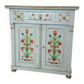 Antique low polychrome sideboard with floral decoration.