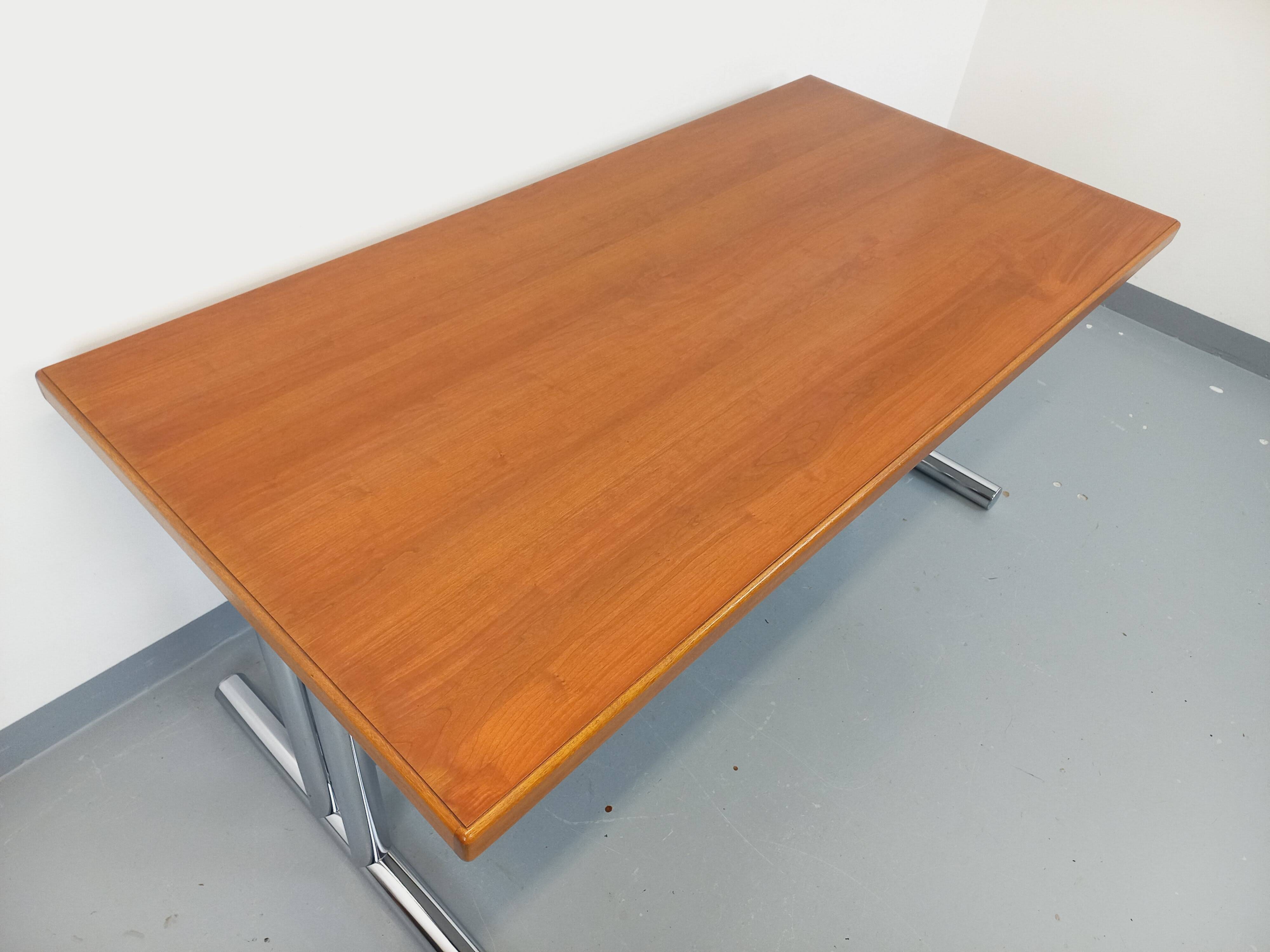 Vintage walnut and chrome metal desk from the 1970s.