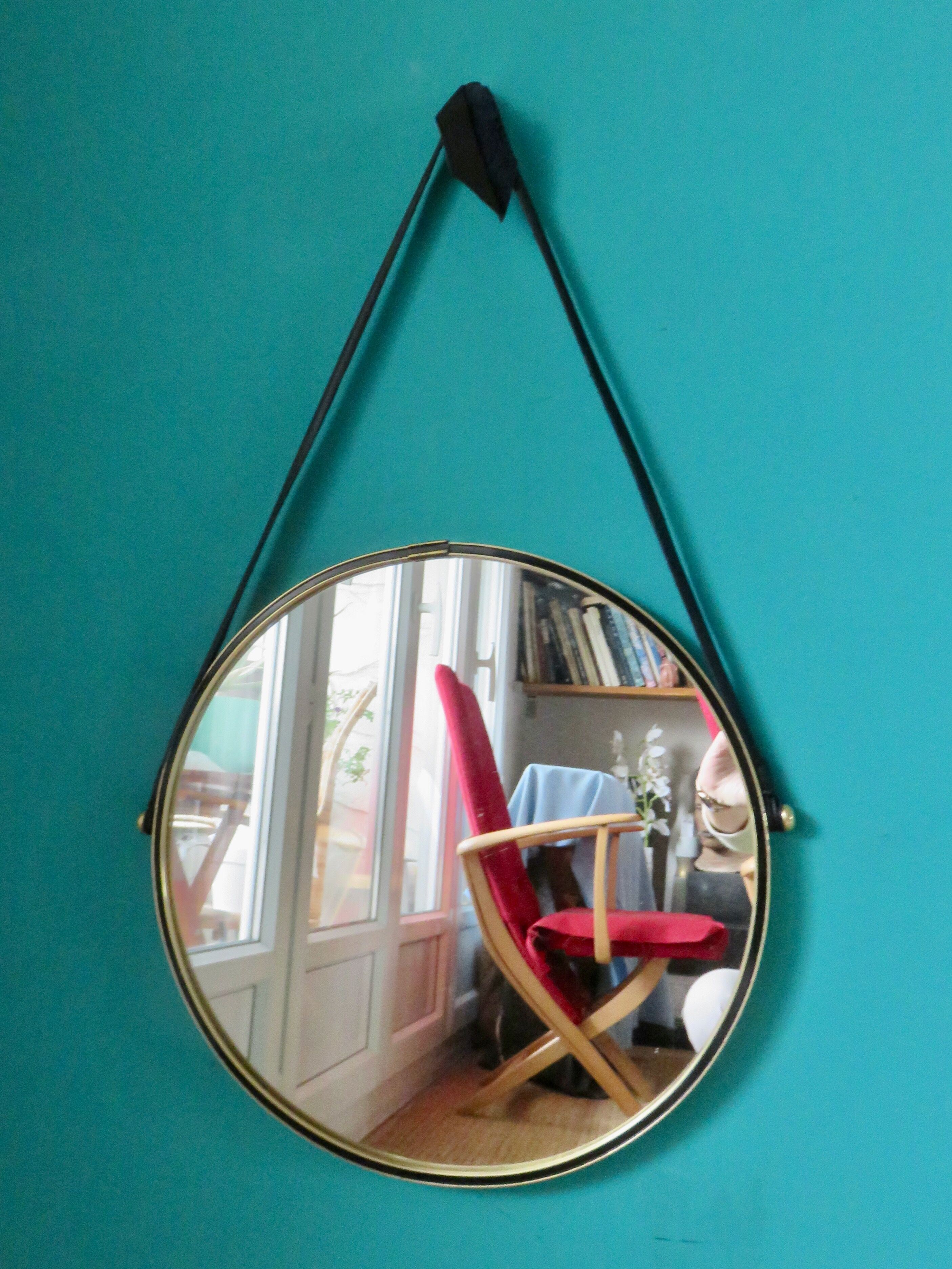 Round brass mirror. Denmark 1960