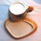 2 lunches decorated in faux wood style, cups + saucers, signed VALLAURIS