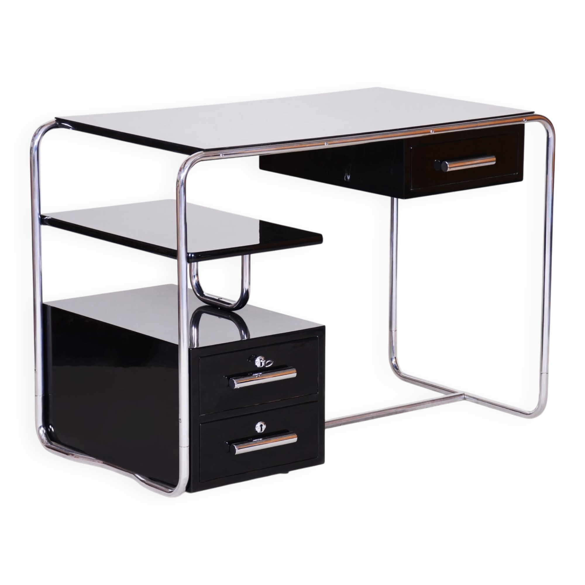 Bauhaus Writing Desk in Chrome, Steel and Wood, Germany, 1930s