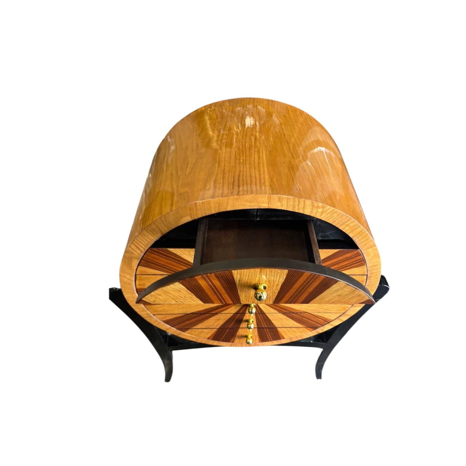 Commode artisanale de style Art déco en palissandre et loupe d’orme