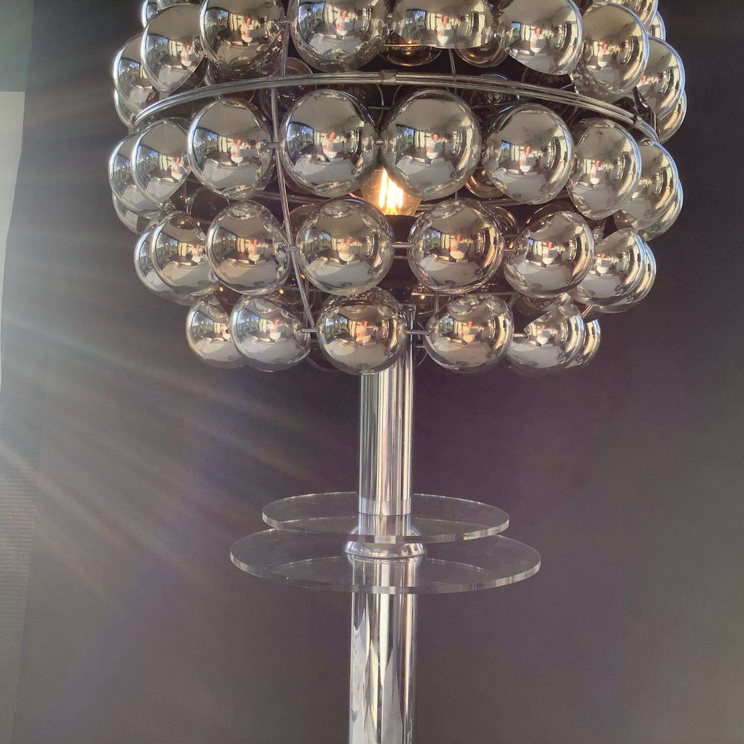 Lampe Vintage Cinétique Abat Jour Kare Plexi  Chrome Space age