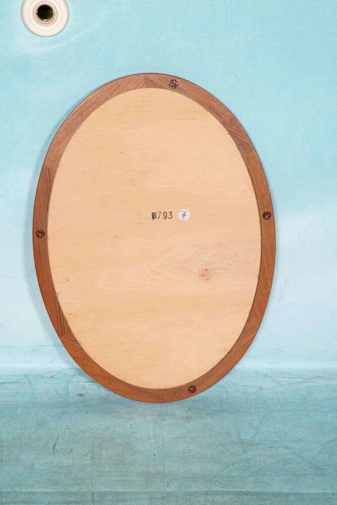 XL oval mirror vintage Danish design in teak by Christensen Silkeborg