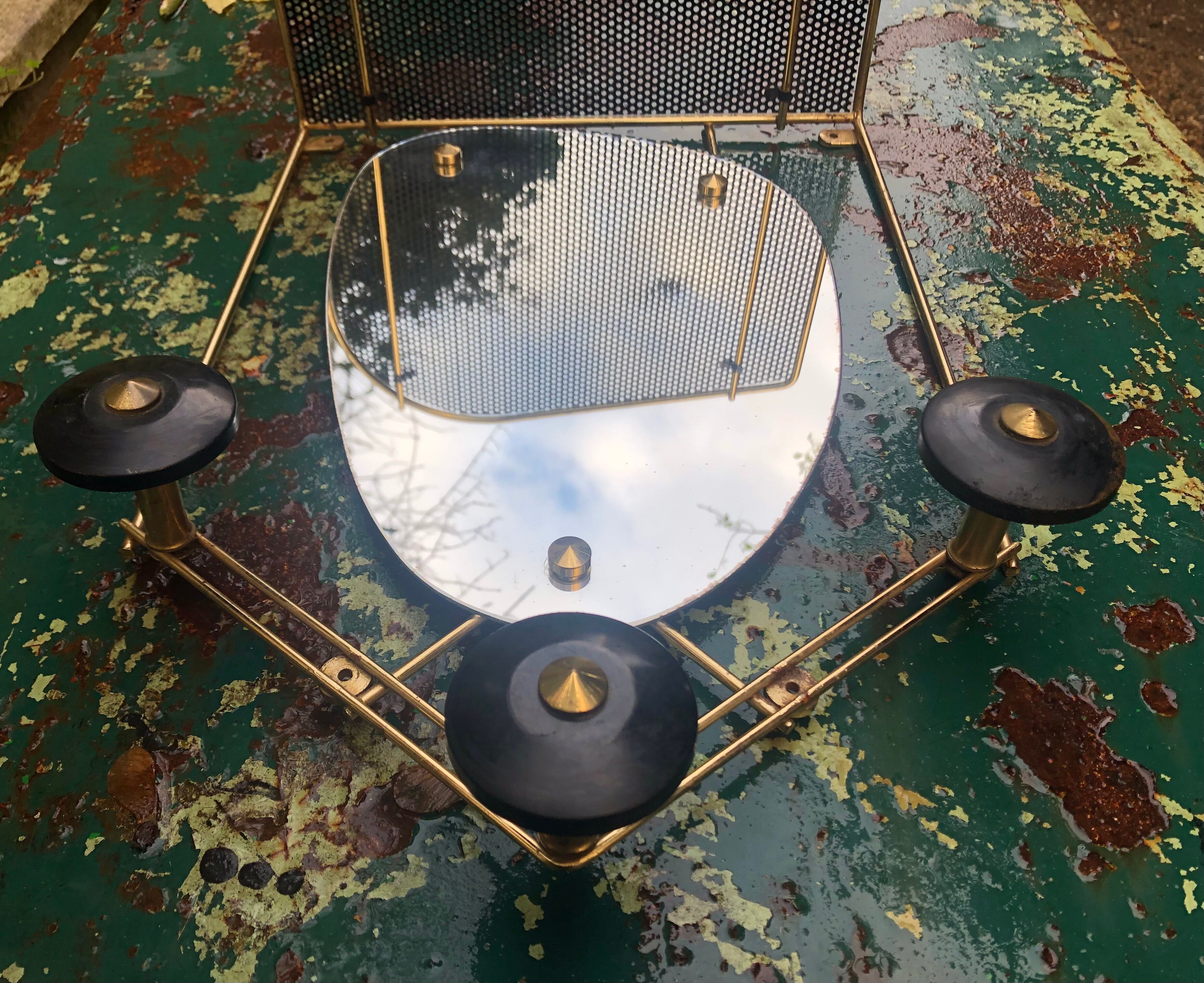 Wall-mounted coat rack with vintage 50s mirror
