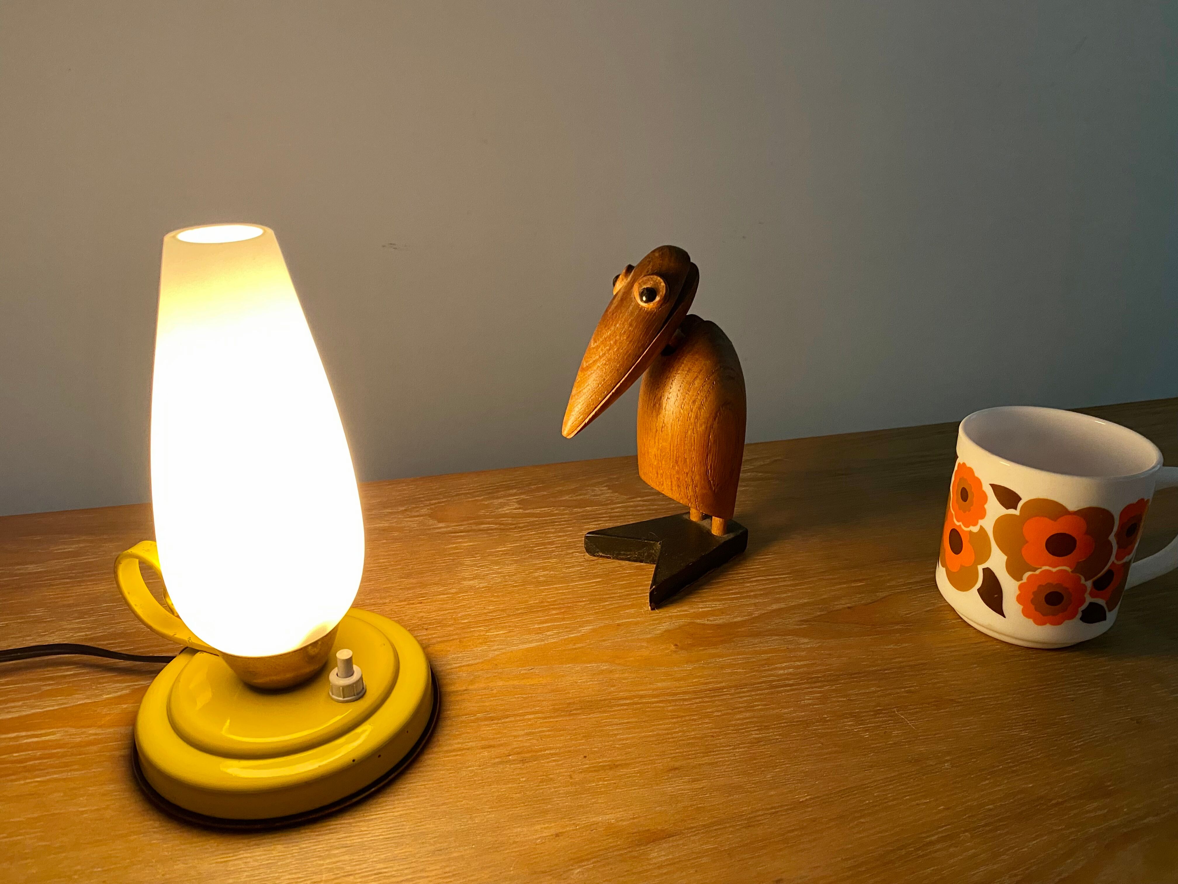 Bedside lamp vintage 60s tole enamelled opaline glass