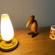Bedside lamp vintage 60s tole enamelled opaline glass
