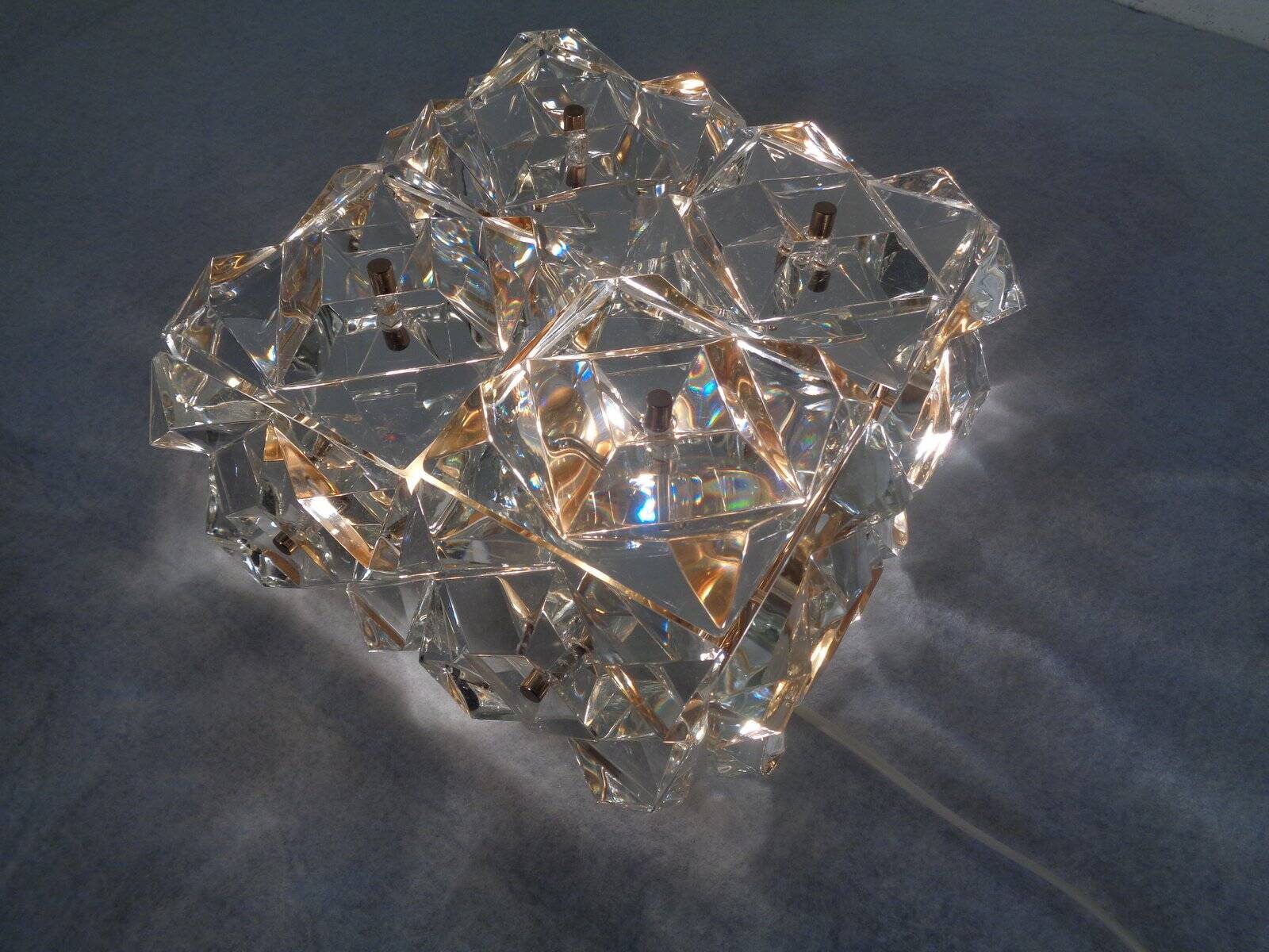 Gold-Plated & Crystal Glass Flush Mount Light from Kinkeldey, 1970s