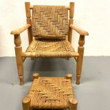 Wood and rope armchair and footrest