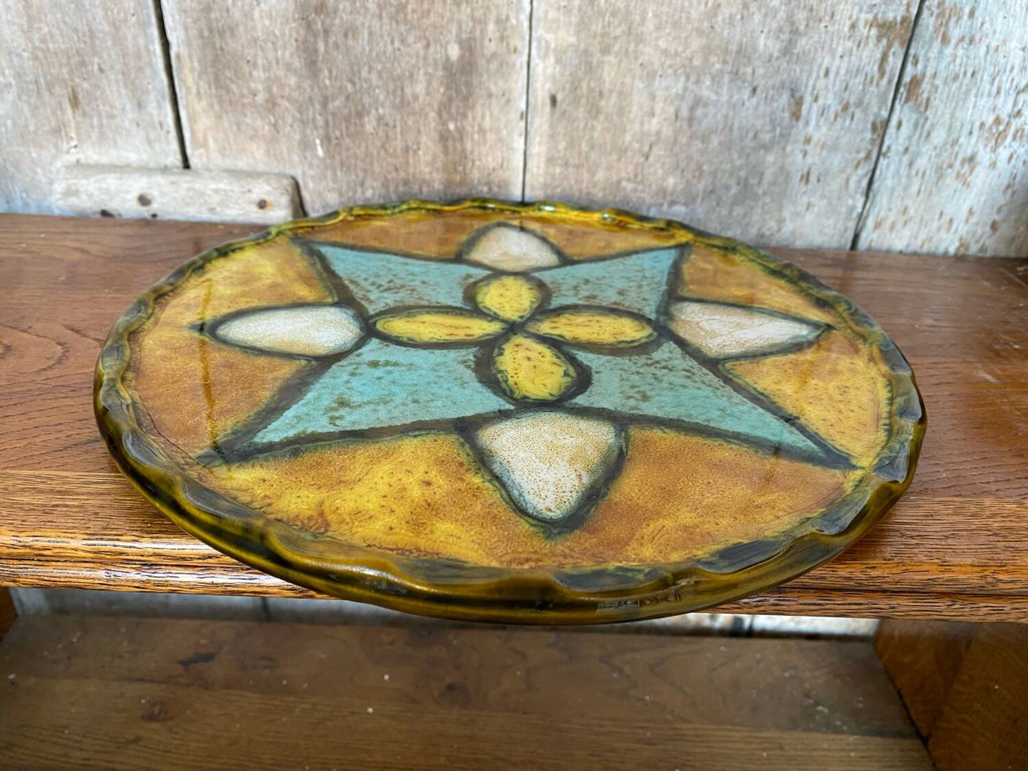 Antique VALLAURIS Style Trivet Multicolored Ceramic Made France #B774