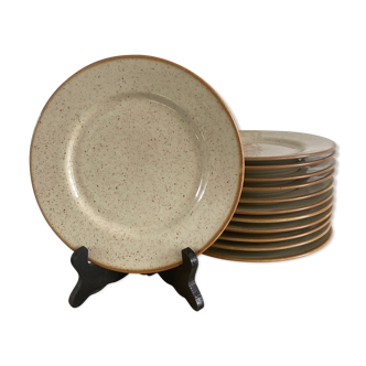 Lot de 12 assiettes à dessert en grès Tulowice Poland années 50