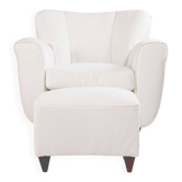 Fauteuils italiens avec pouf en tissu blanc, Italie, années 1940.