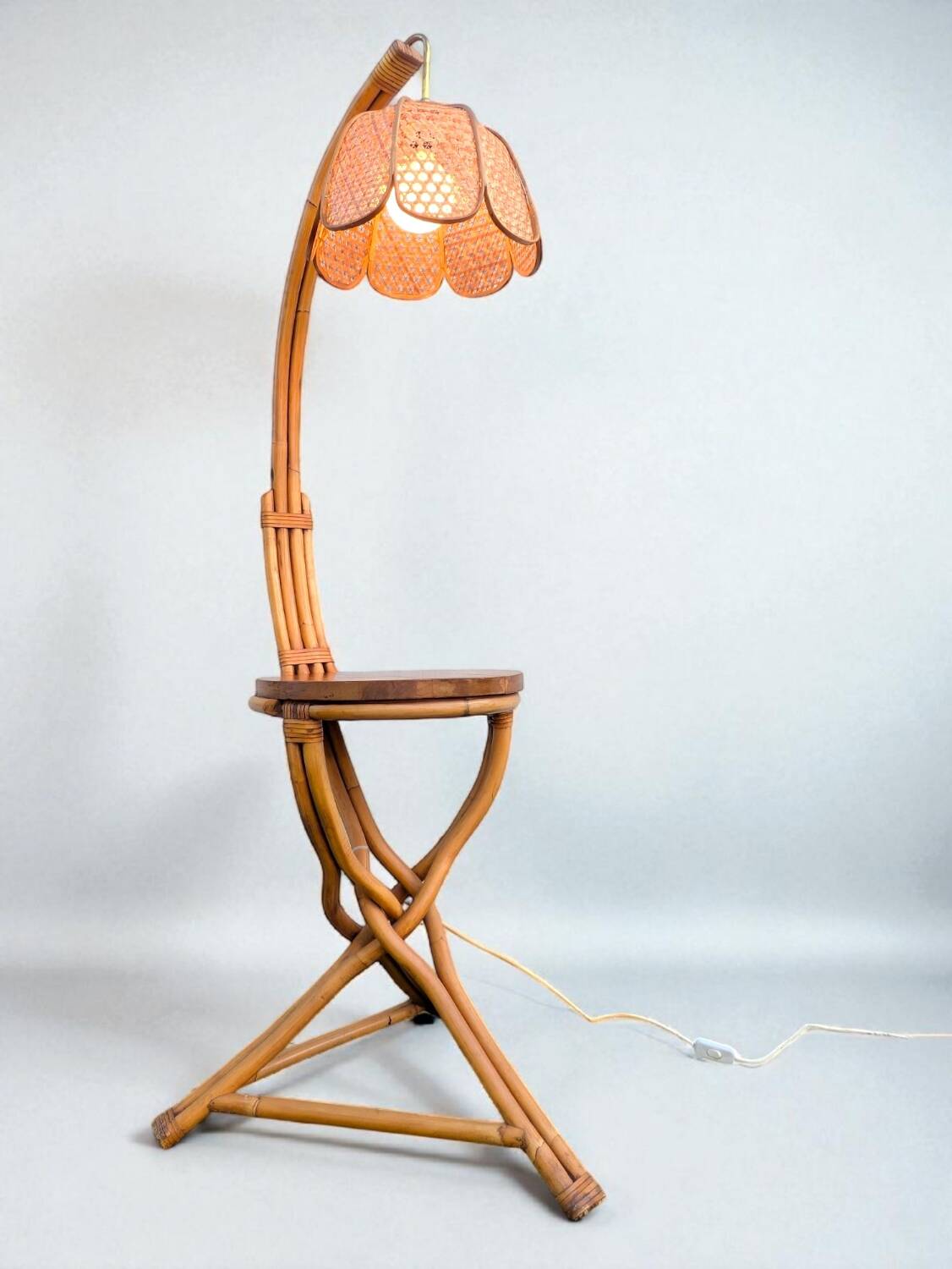 Vintage rattan and bamboo floor lamp, 1960s
