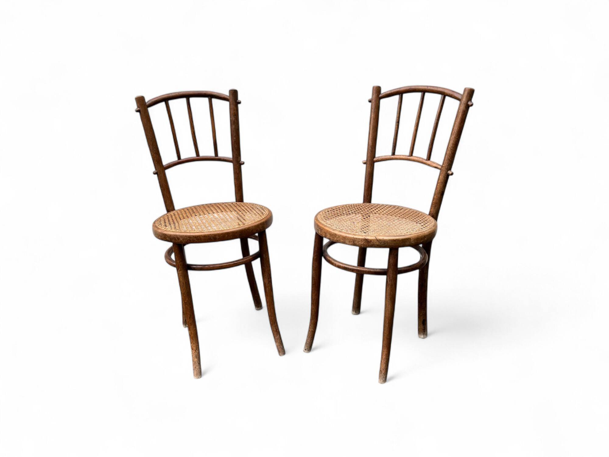 Quatre chaises bistrot bois et cannage XXème