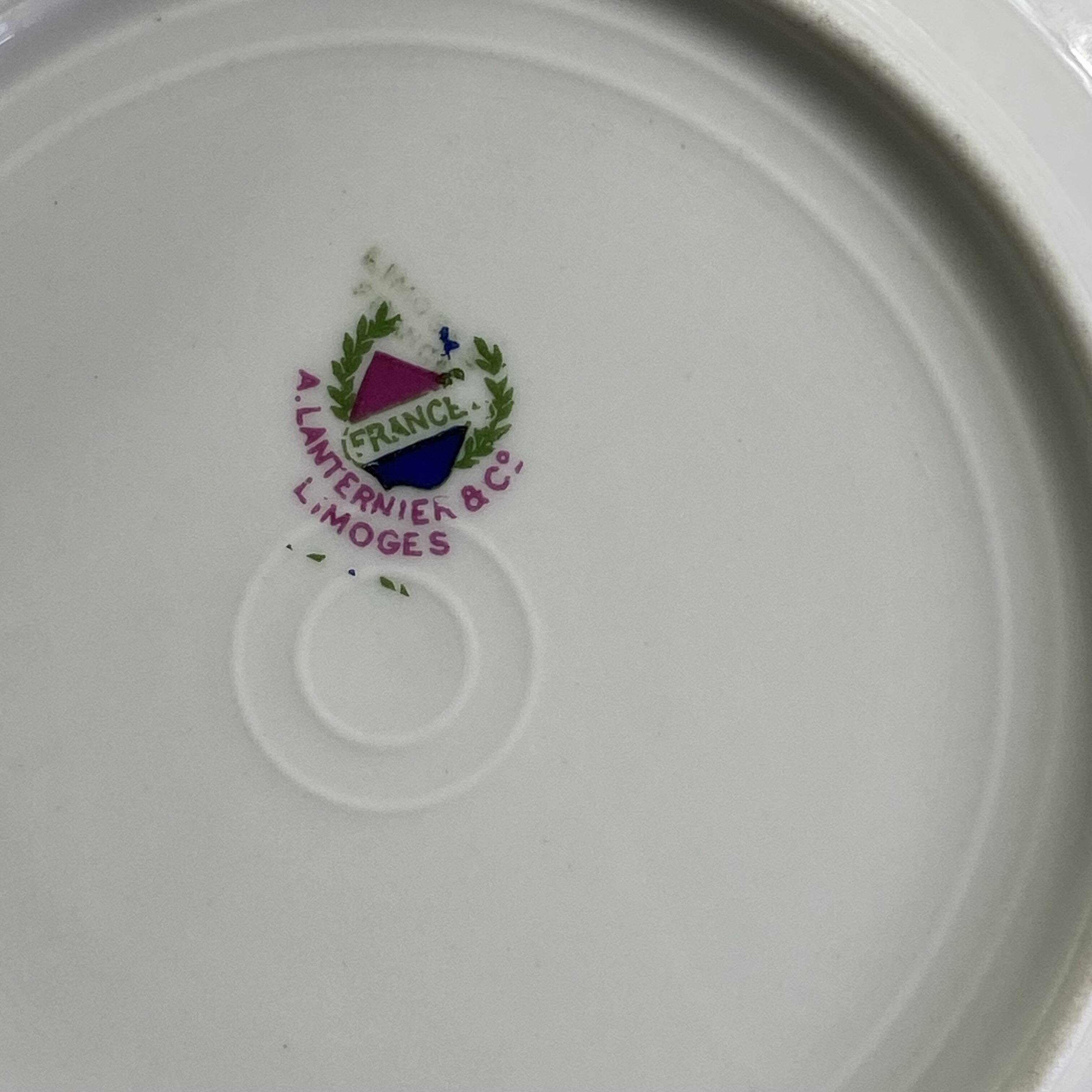 Antique Limoges porcelain dessert service, Lanternier & Cie, 10 plates