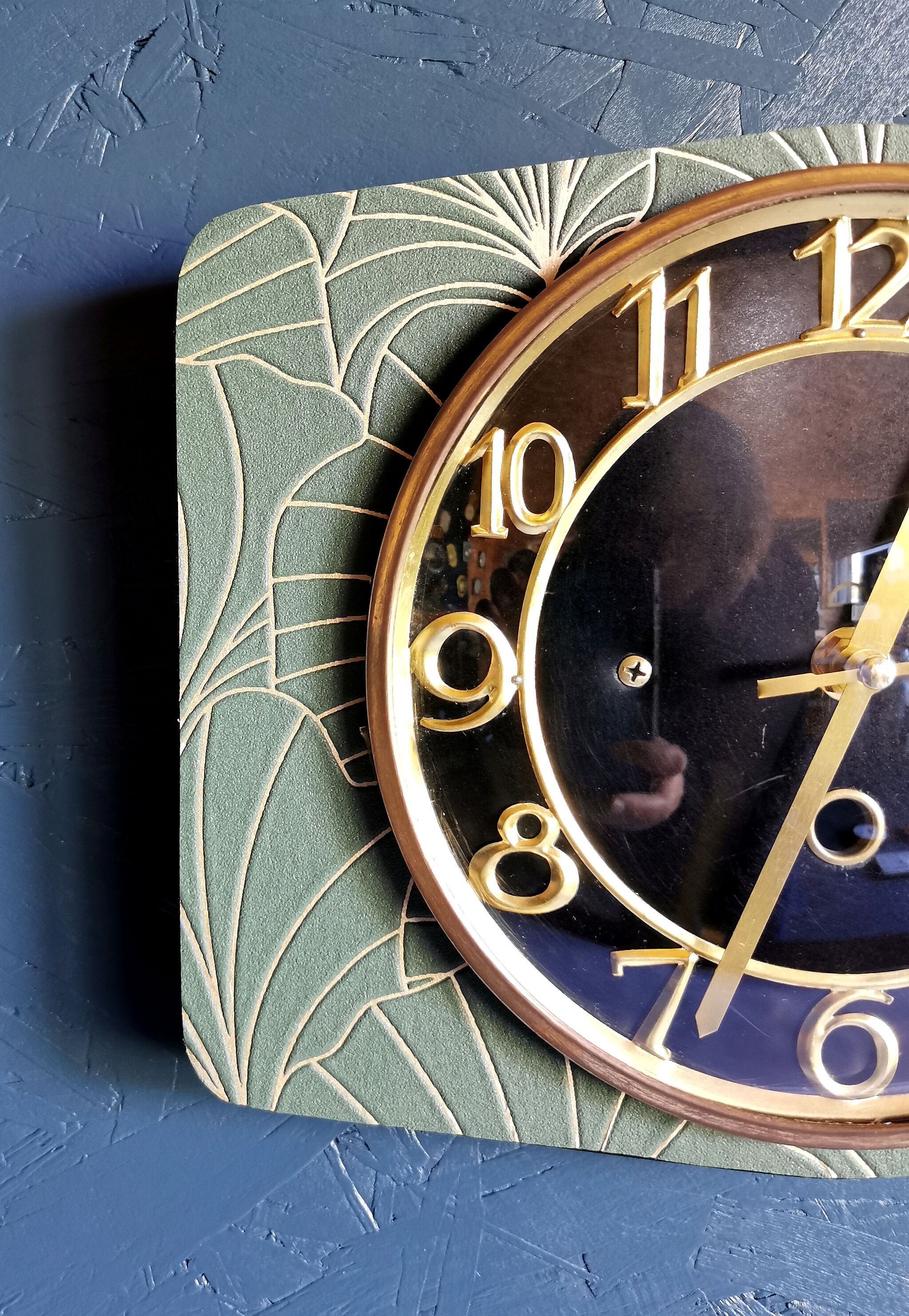 Rectangular silent vintage wall pendulum pendulum clock "golden green black"