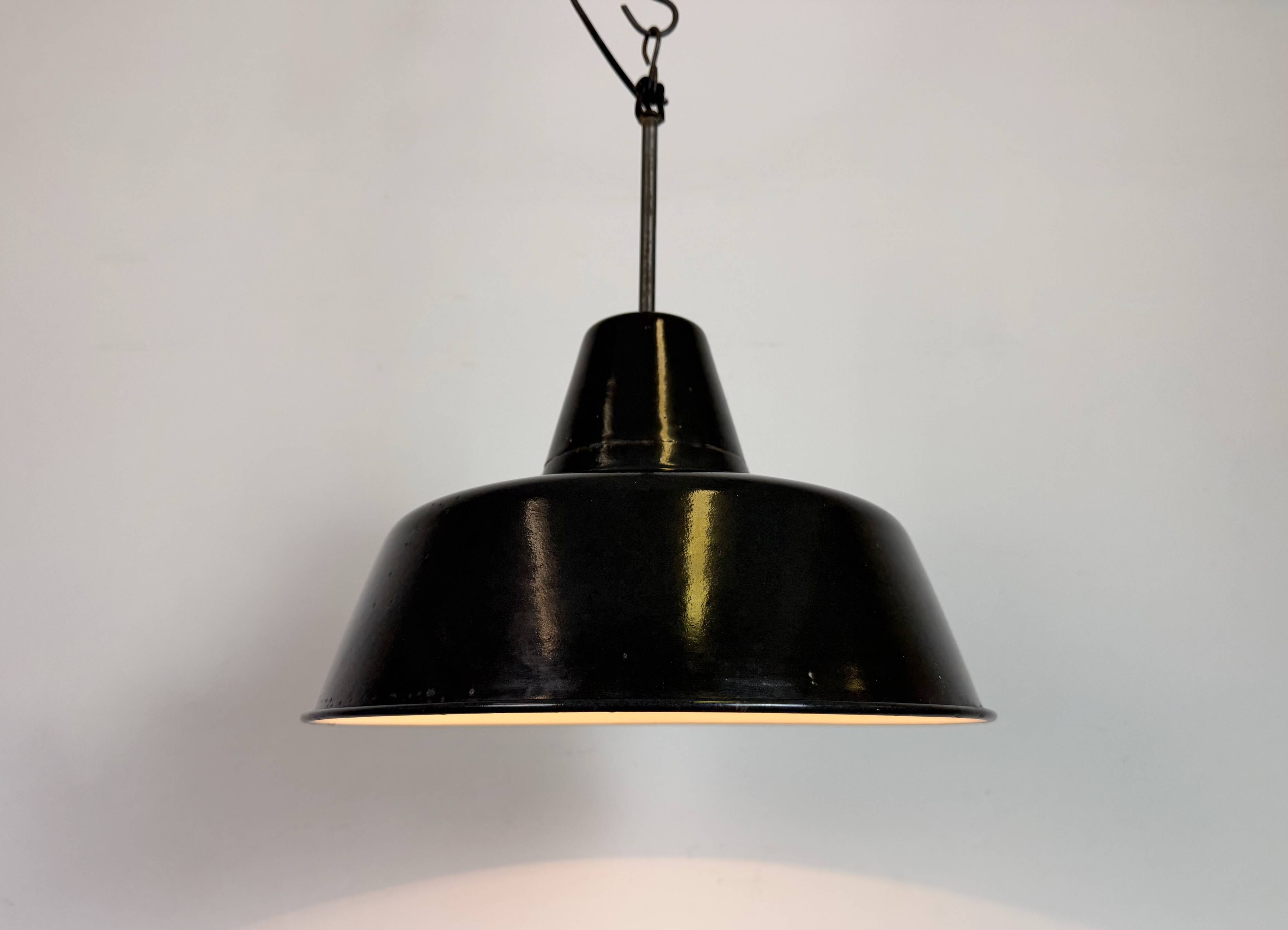 Industrial Black Enamel Factory Lamp with Iron Top, 1950s