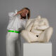 "Courage" expressive ceramic female sculpture by Evelyn van Baarda, Netherlands, 1981