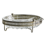 Glass dish with openwork metal support.