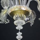 Wonderful large size Venetian chandelier, transparent and gold Murano glass