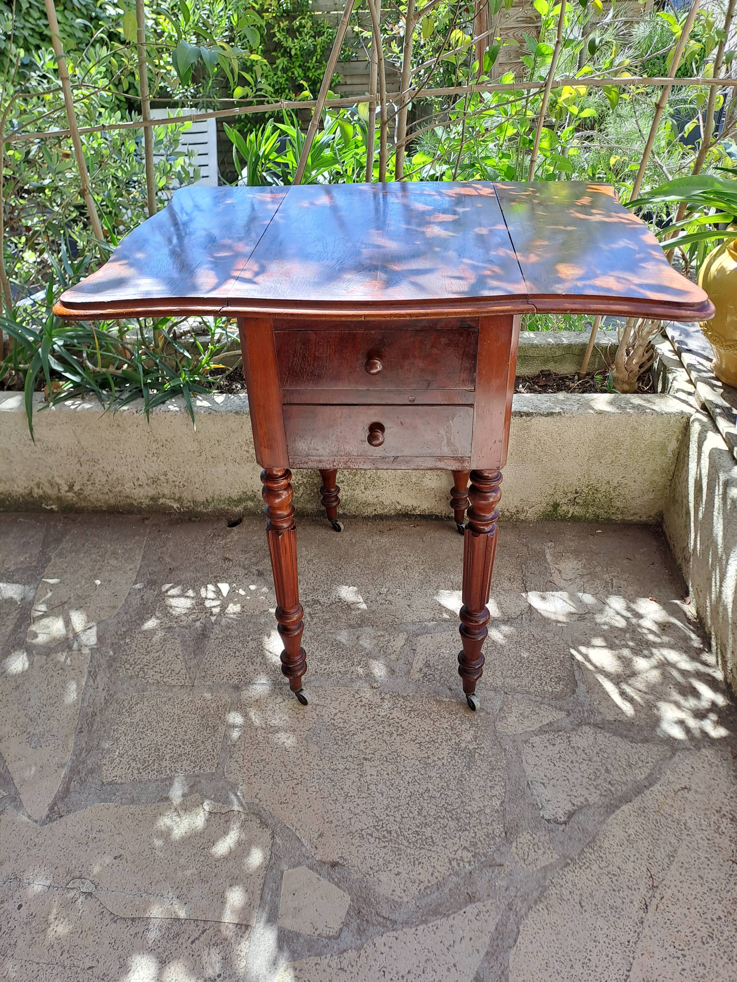 Foldable side table for washing or applying makeup in varnished solid wood 1920