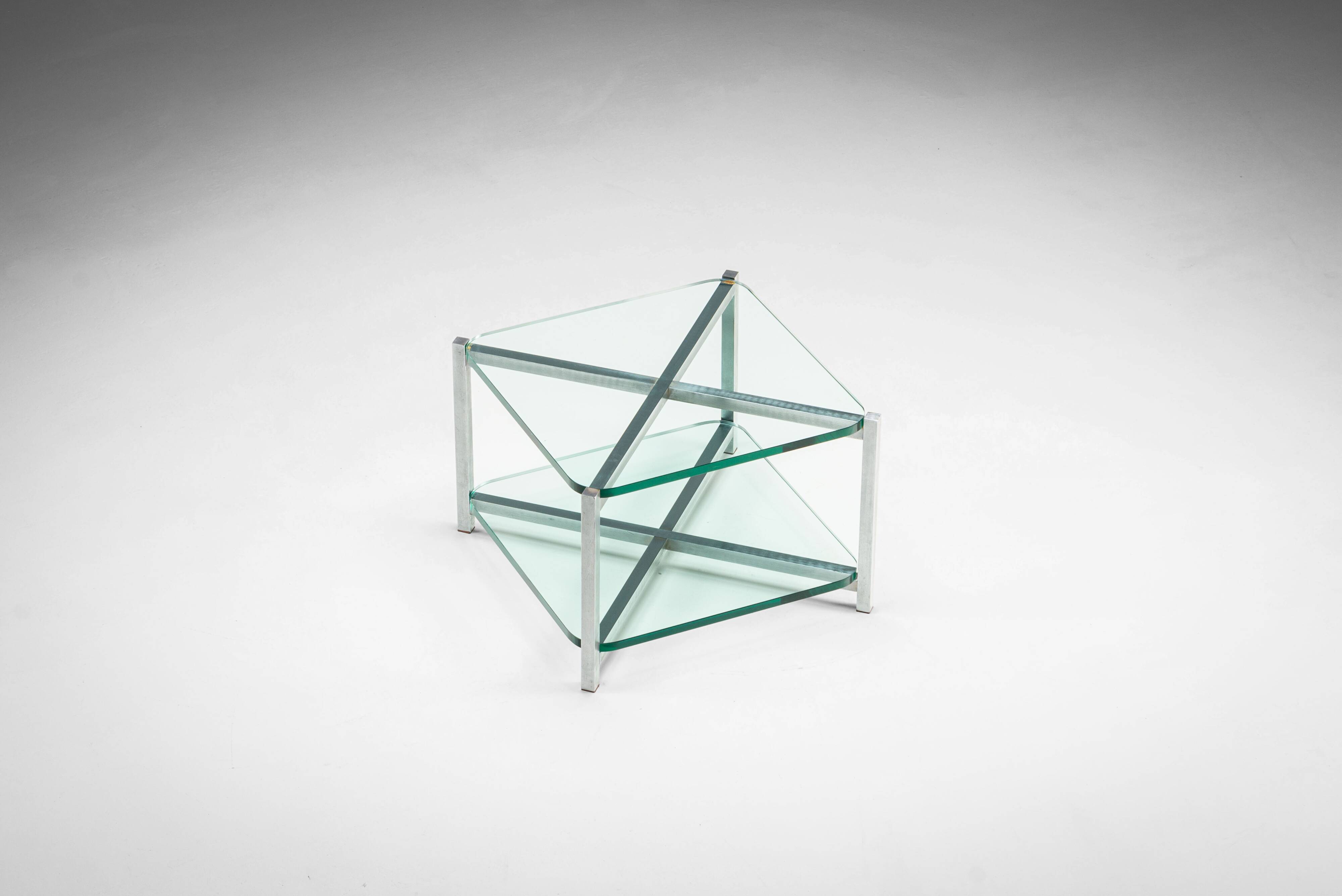Two-tier glass side table with aluminium frame