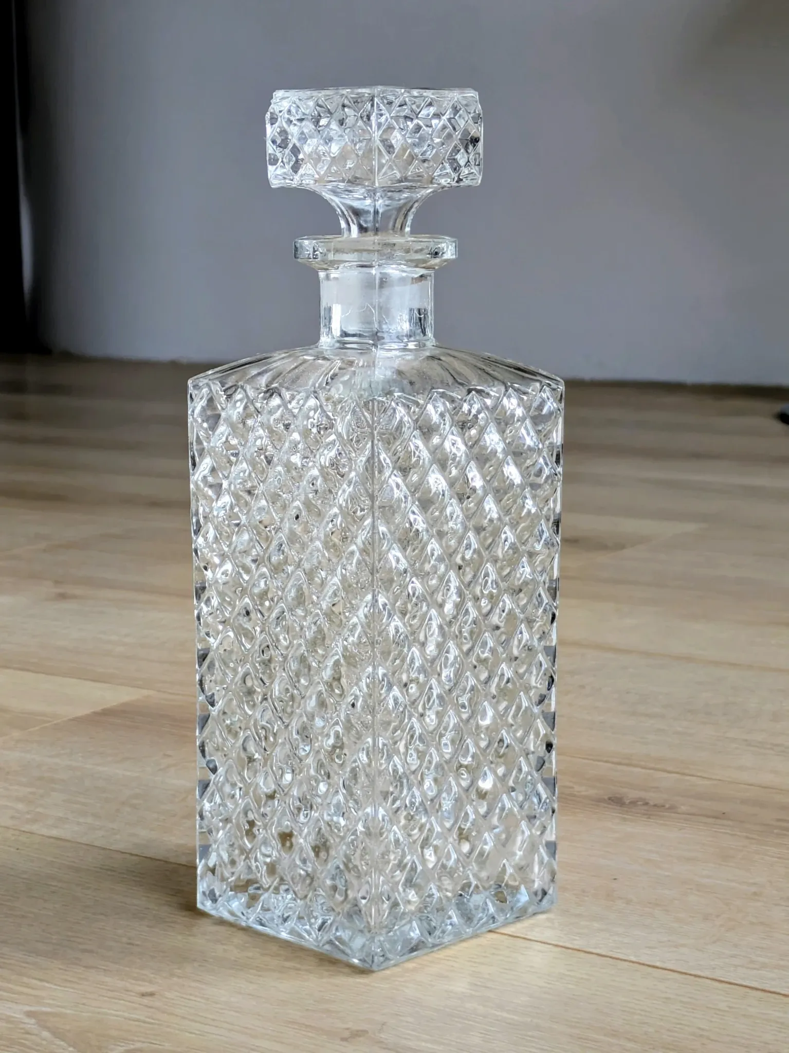 Square Whisky Carafe with Diamond Point Decoration in Moulded-Cut Glass