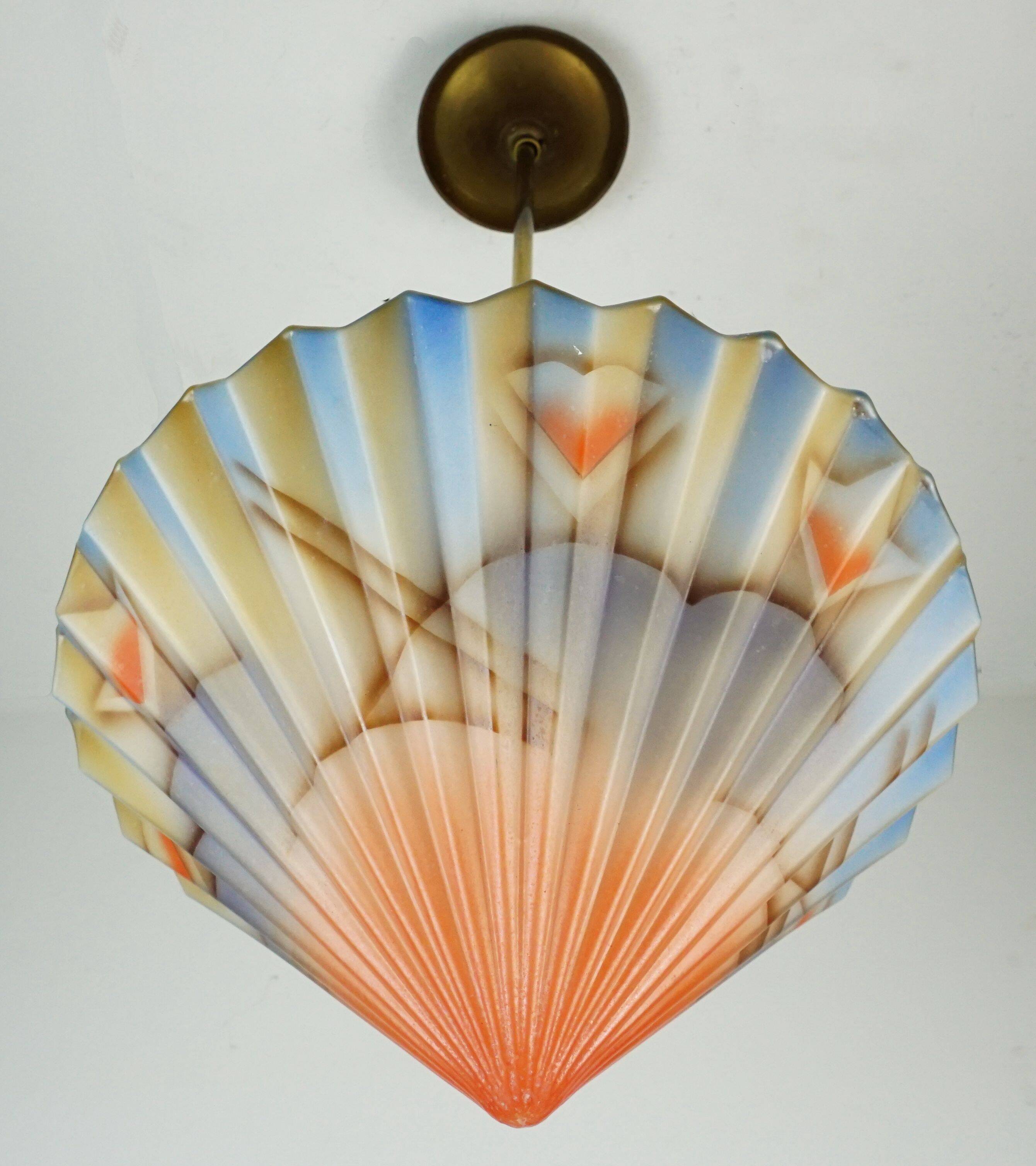 art déco glass PENDANT LIGHT airbrush pleated shape avantgarde design