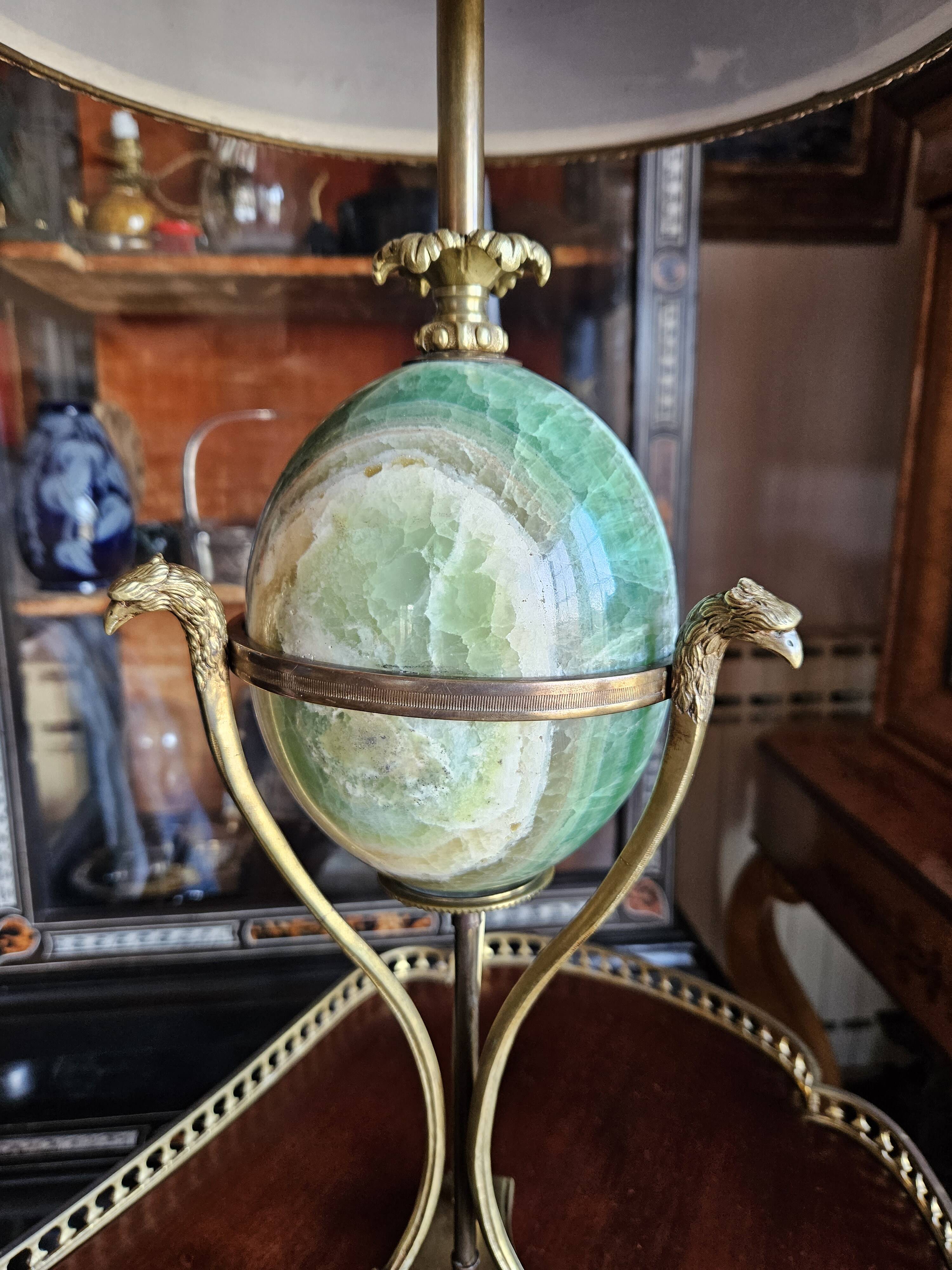 Neoclassical Bronze & Fluor Spar Lamp Signed Maison Charles