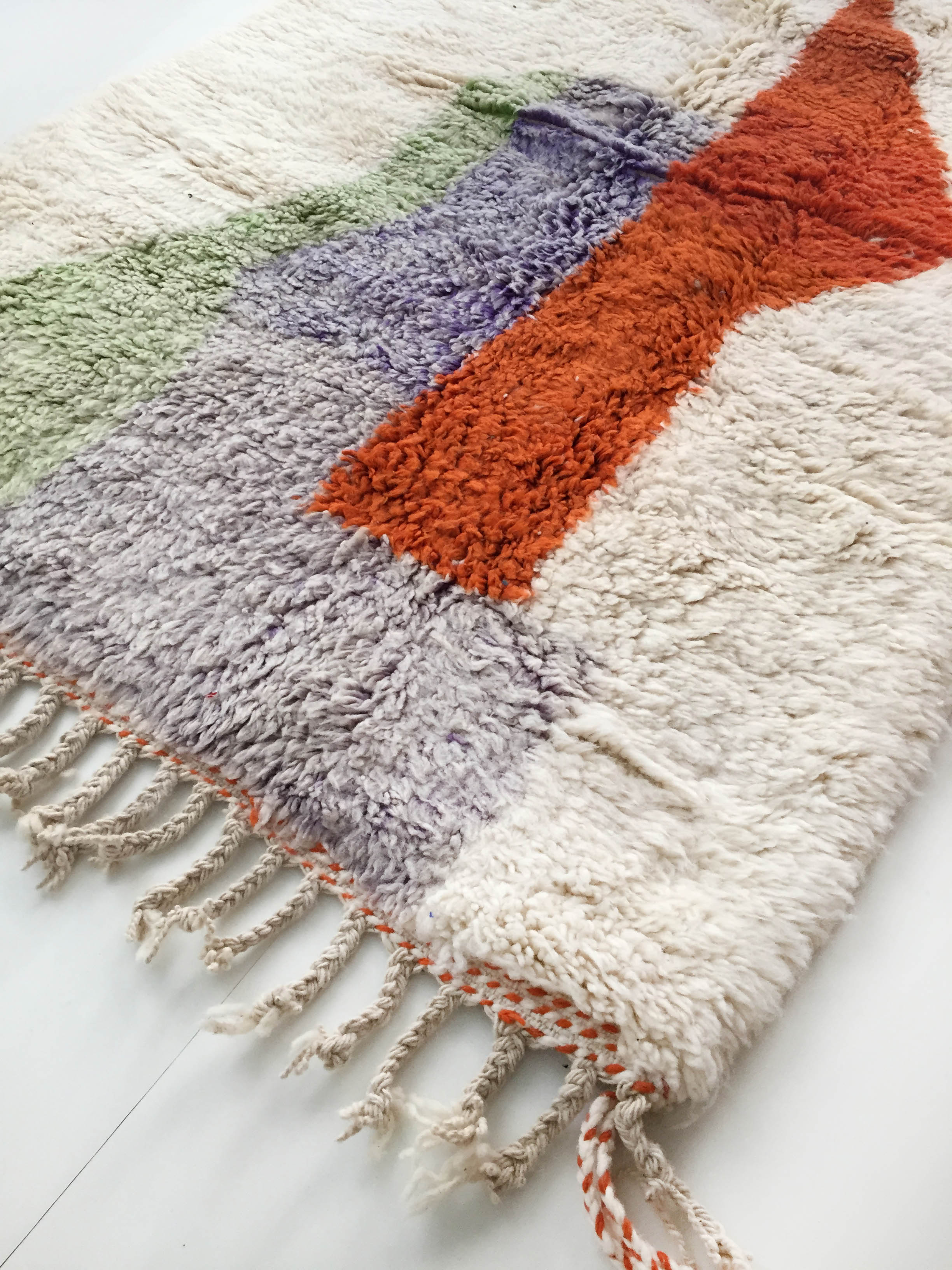 Moroccan Berber carpet Beni Ouarain ecru with colorful patterns 205x132cm