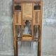 Vintage carved oak hall tree with mirror and coat hooks, early 20th century, 192 × 72 × 24 cm