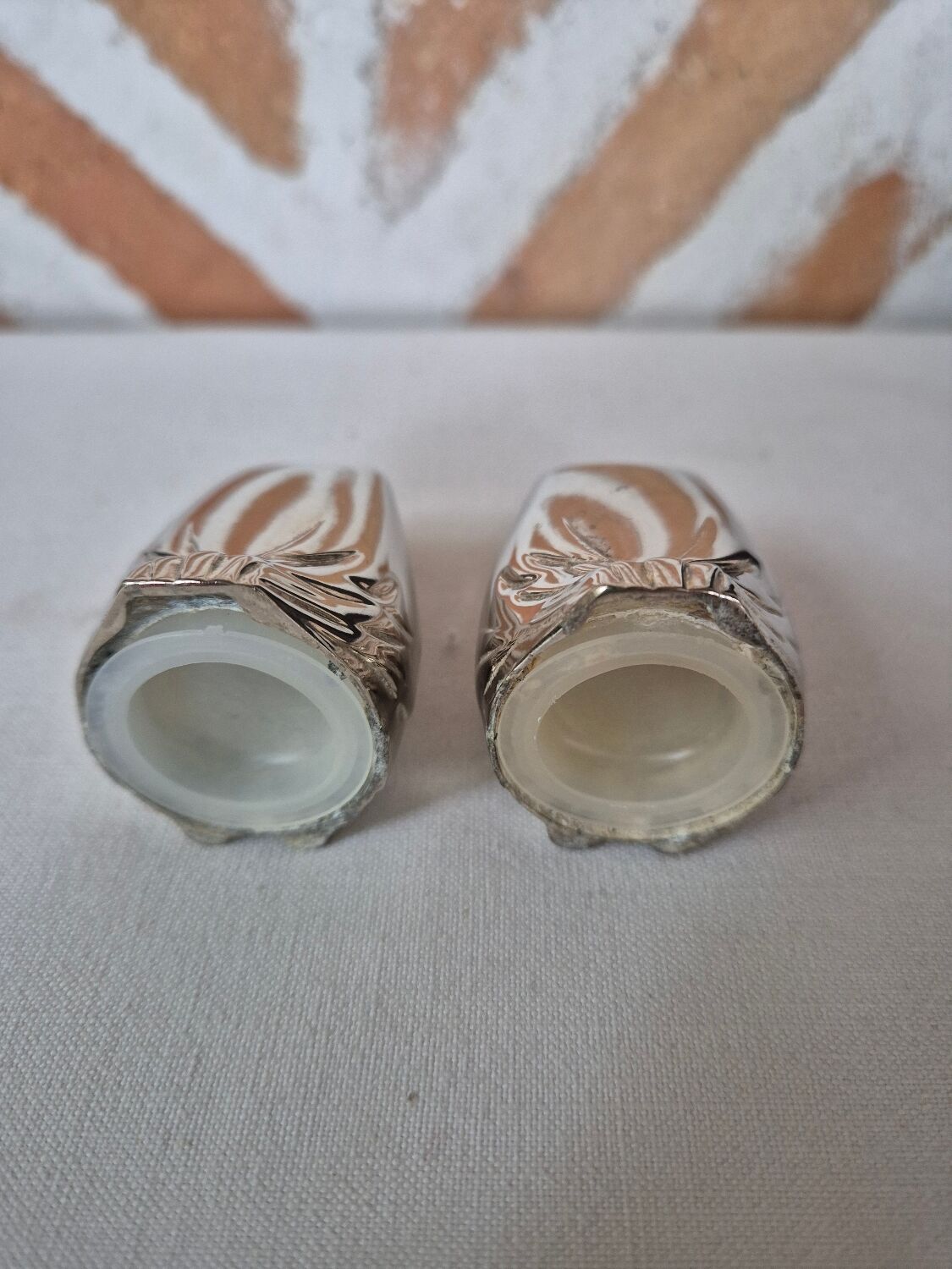 Silver-plated metal owl salt and pepper shakers