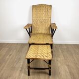 Chaise longue ancienne en osier et noisetier années 20