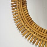 Sun mirror in rattan and bamboo, Italy 1960's 53cm