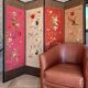 4-panel Japanese screen, 19th century, bird silk embroidery