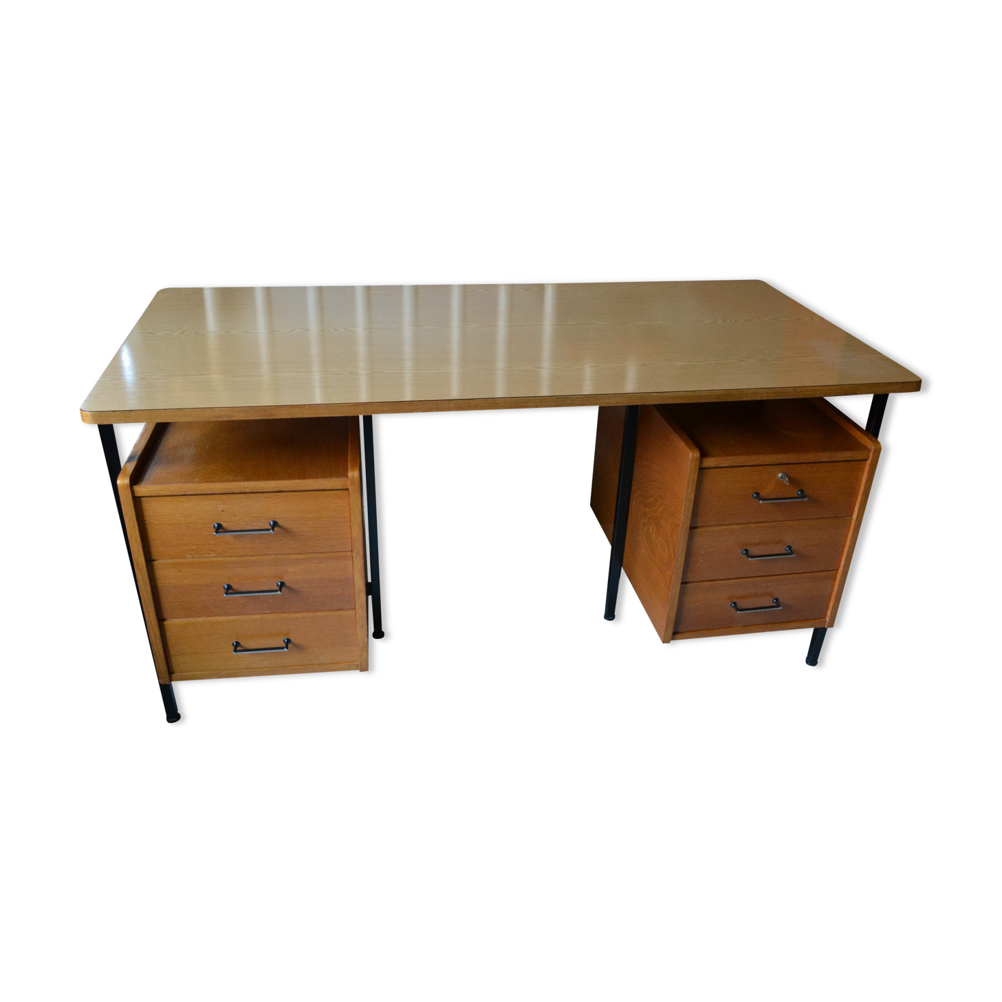 Modernist desk with two oak pedestals from the 60s