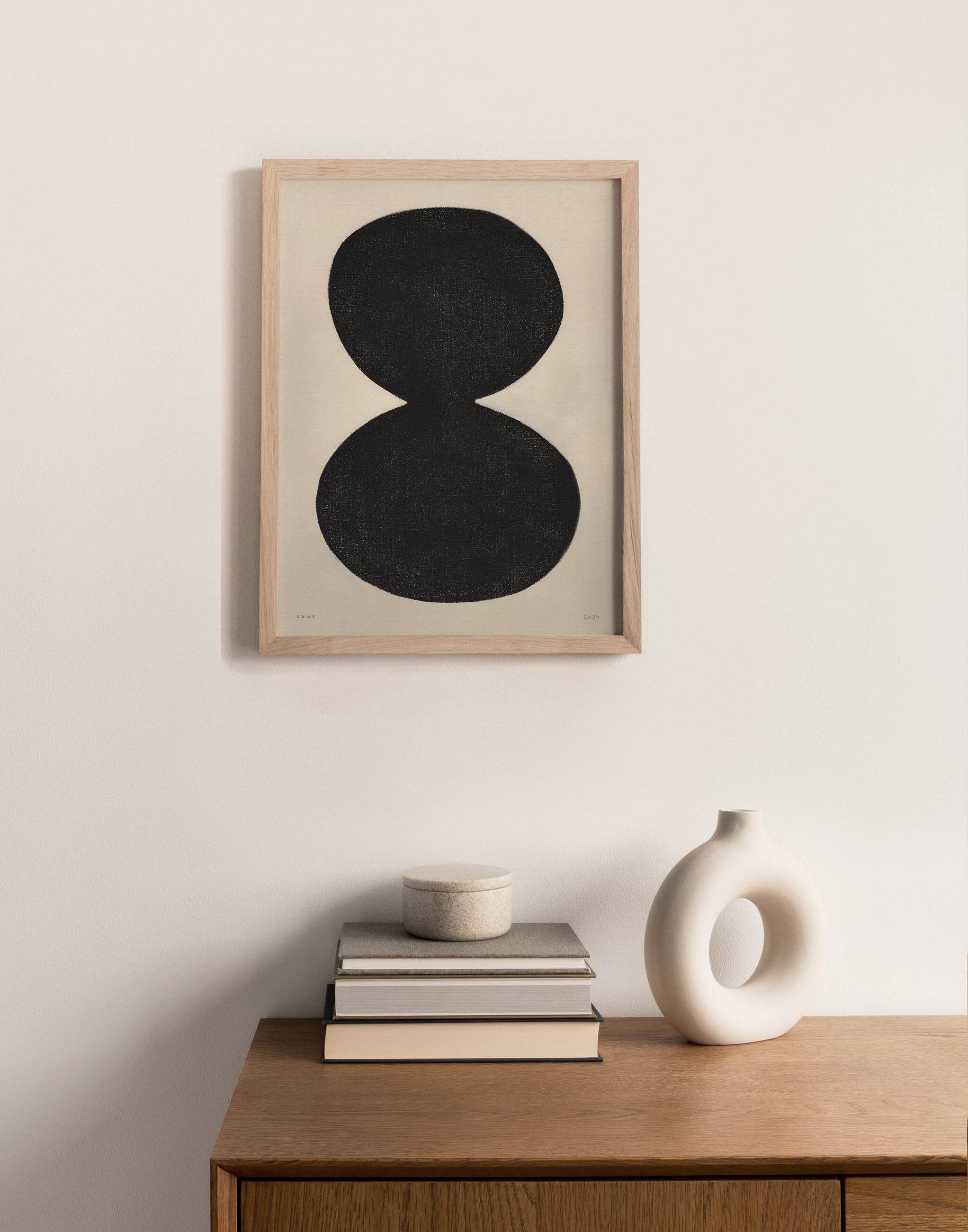 Framed painting 30x40cm abstract black signed Eawy