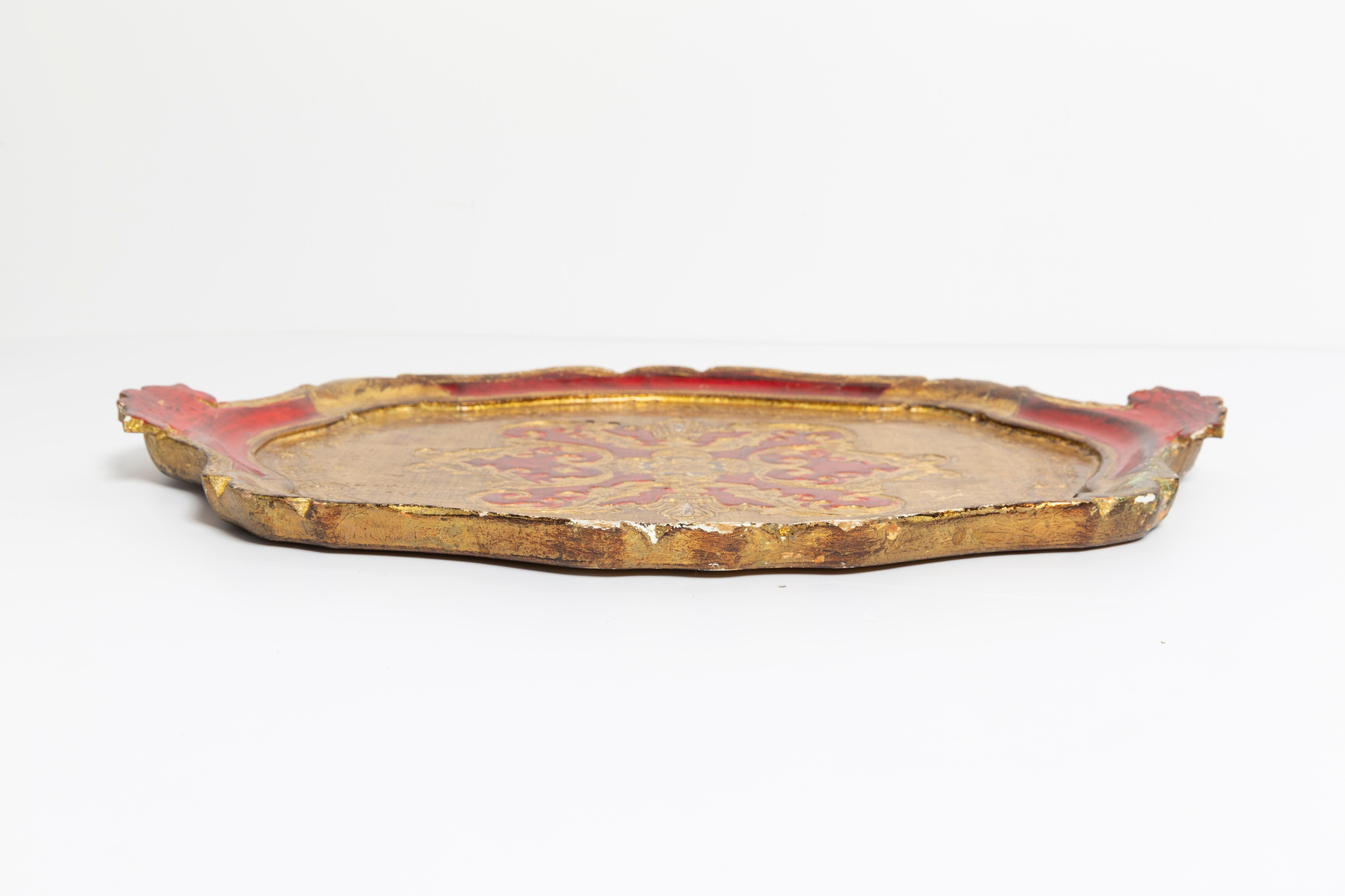 Deep red vintage decorative plate in wood, Italy, 1960s