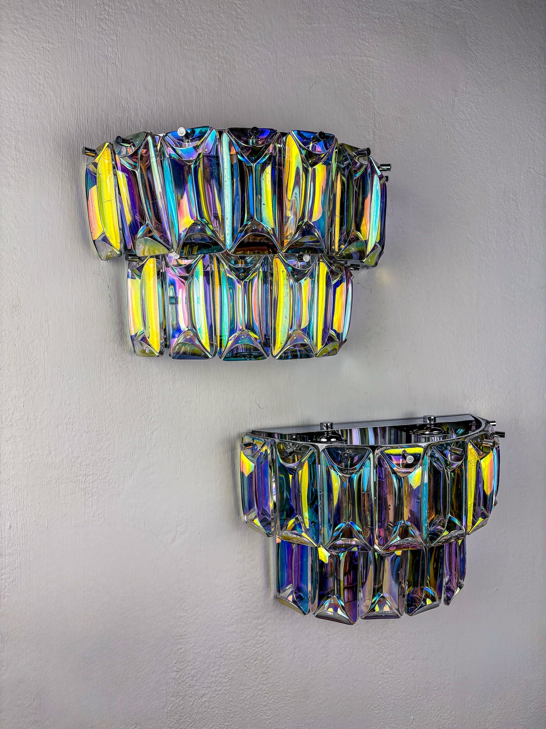 Pair of 2-tier Paolo Venini iridescent Murano glass wall lights, Italy, 1970s