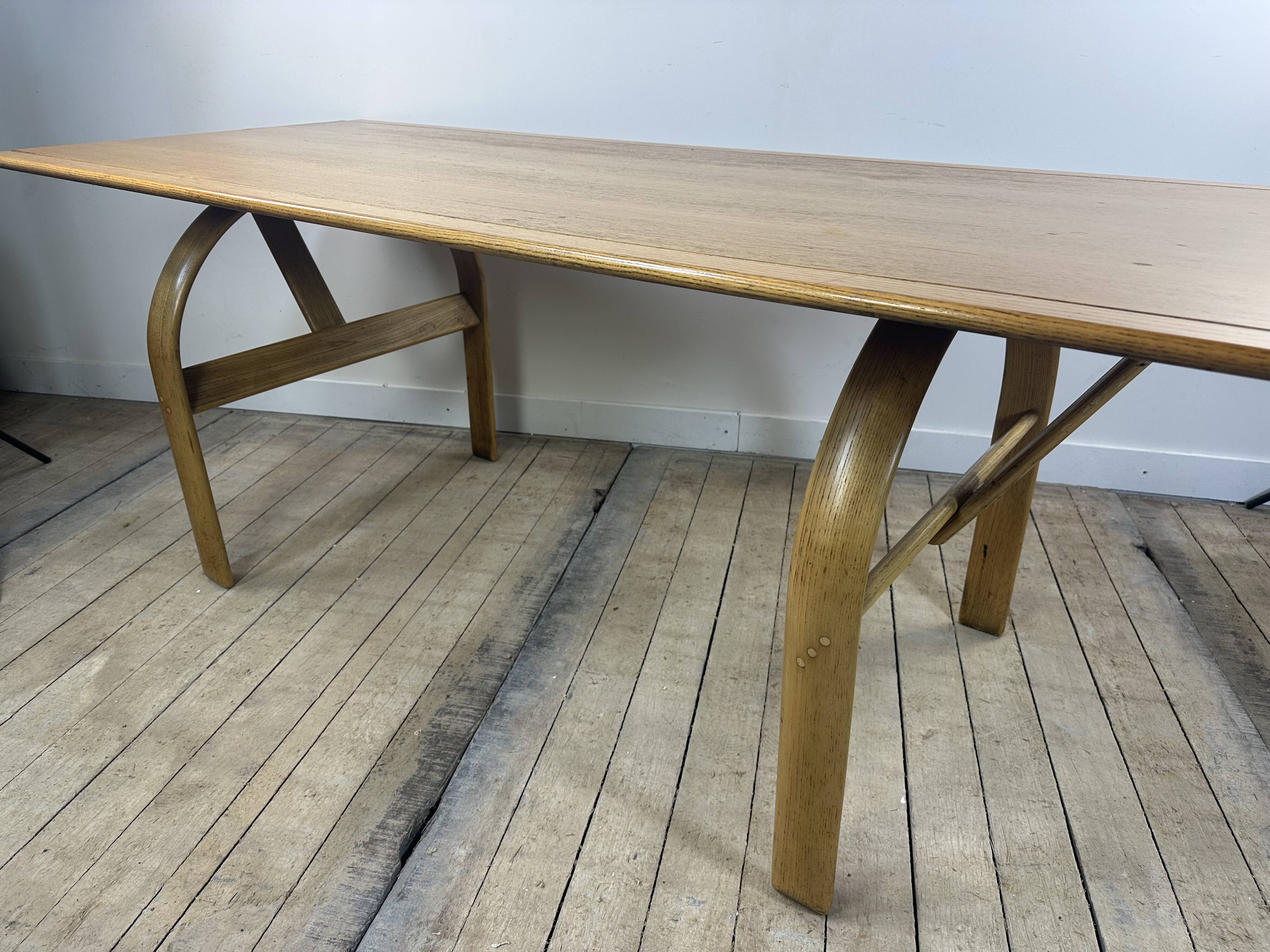 Vintage 1980s oak and chrome dining table + 6 chairs.
