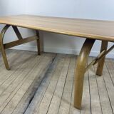 Vintage 1980s oak and chrome dining table + 6 chairs.