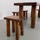 Solid elm dining set including 6 stools France 1970s