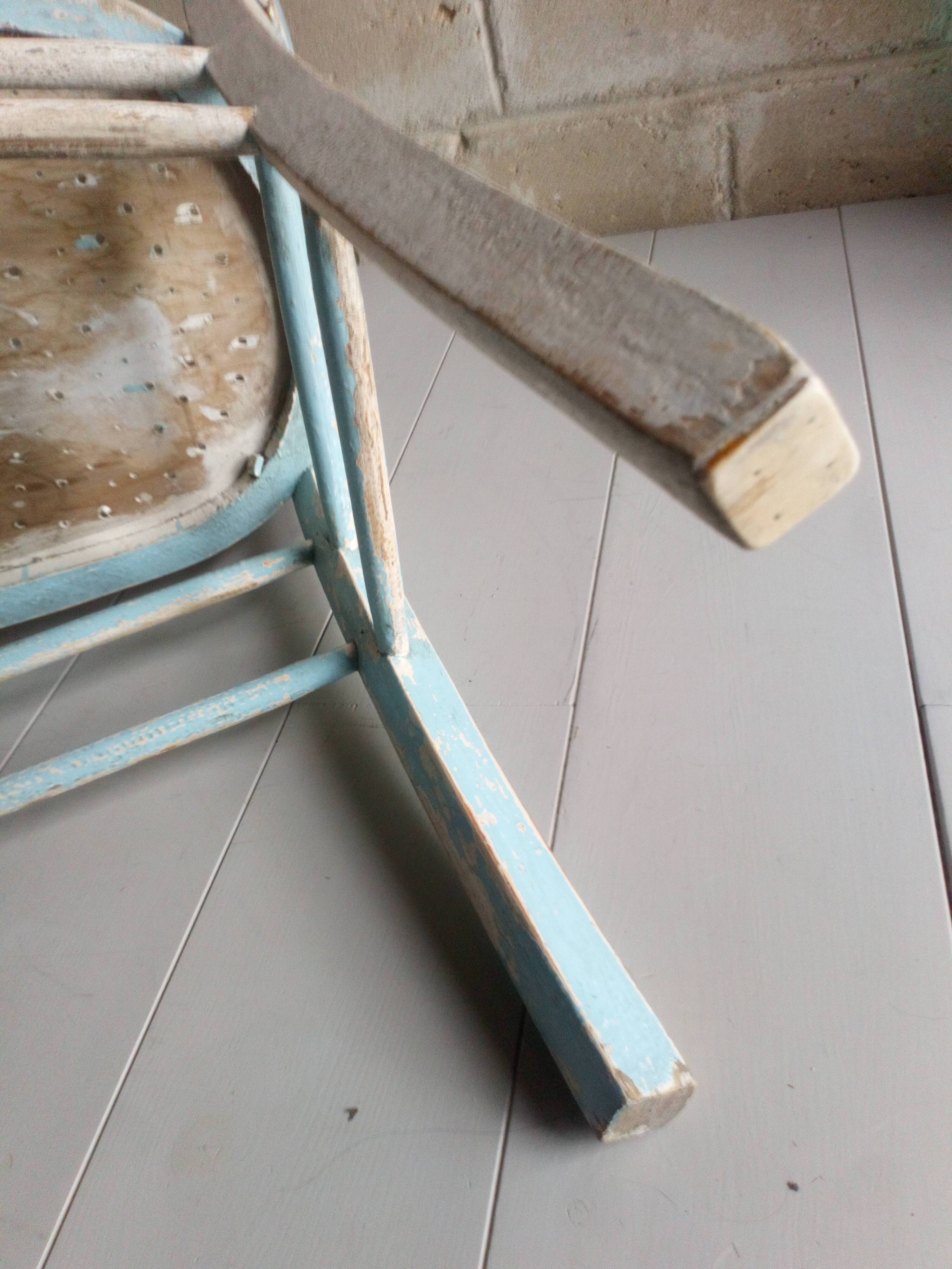 Blue and white patinated old bistro chair