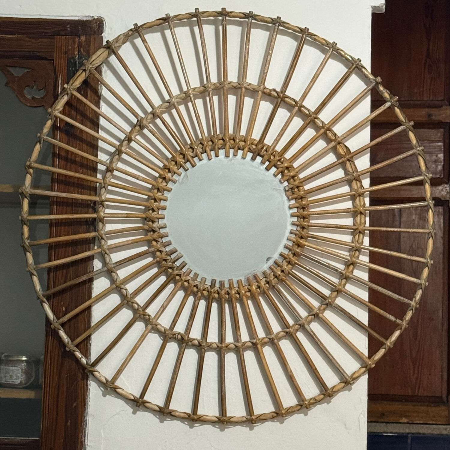 Huge rattan mirror from the 1960s France.
