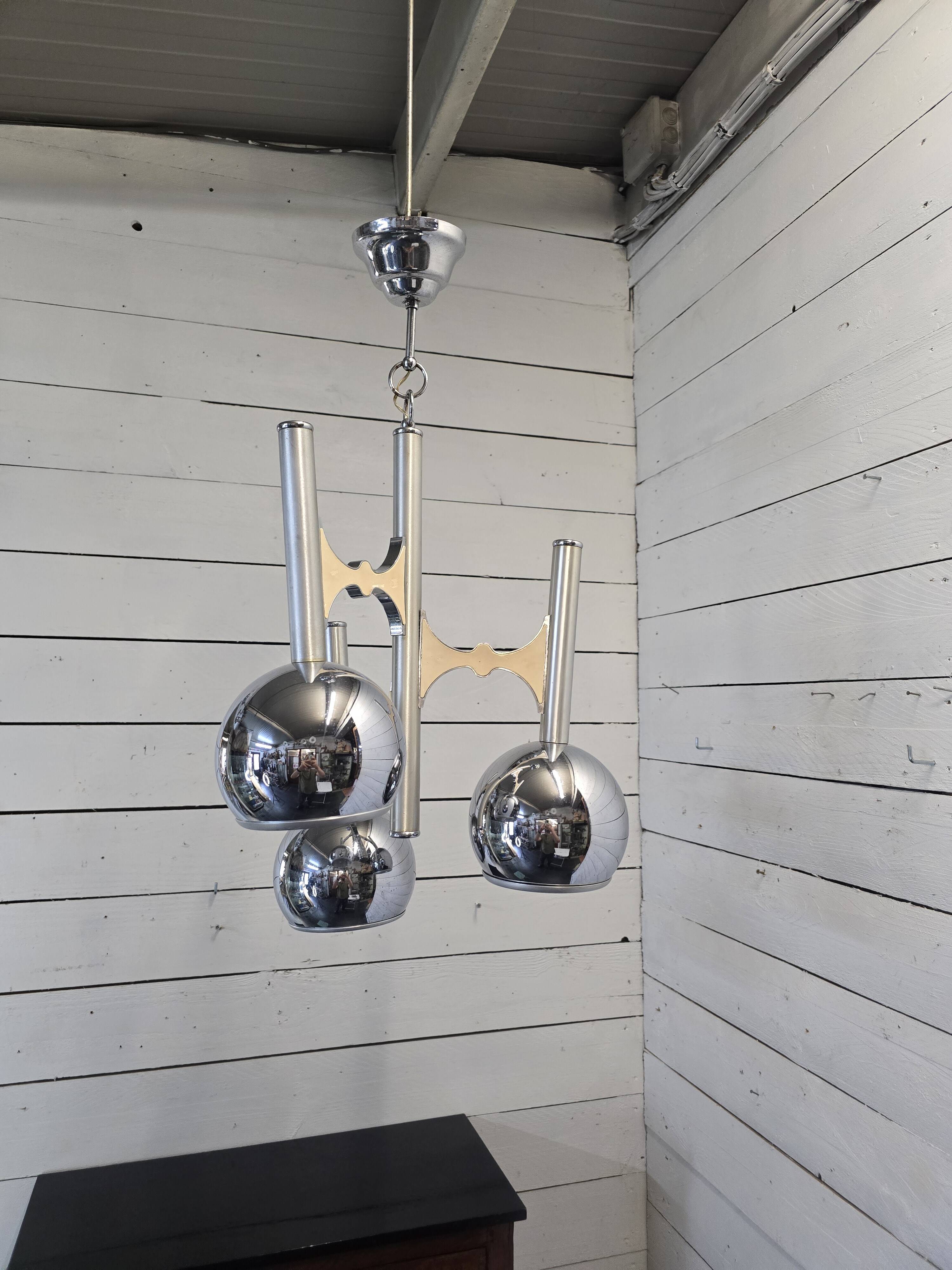 Vintage 3-light chrome metal chandelier
