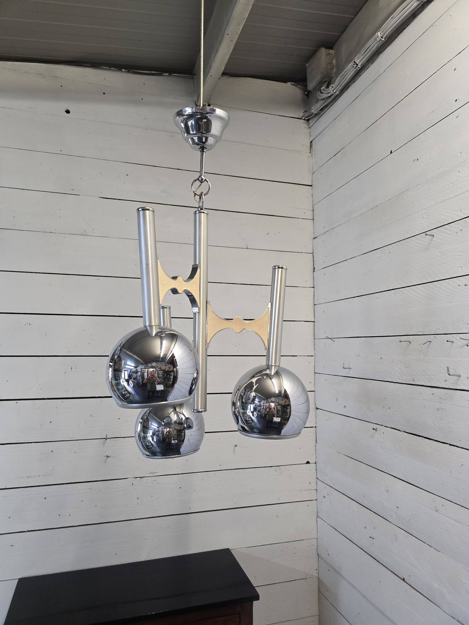 Vintage 3-light chrome metal chandelier