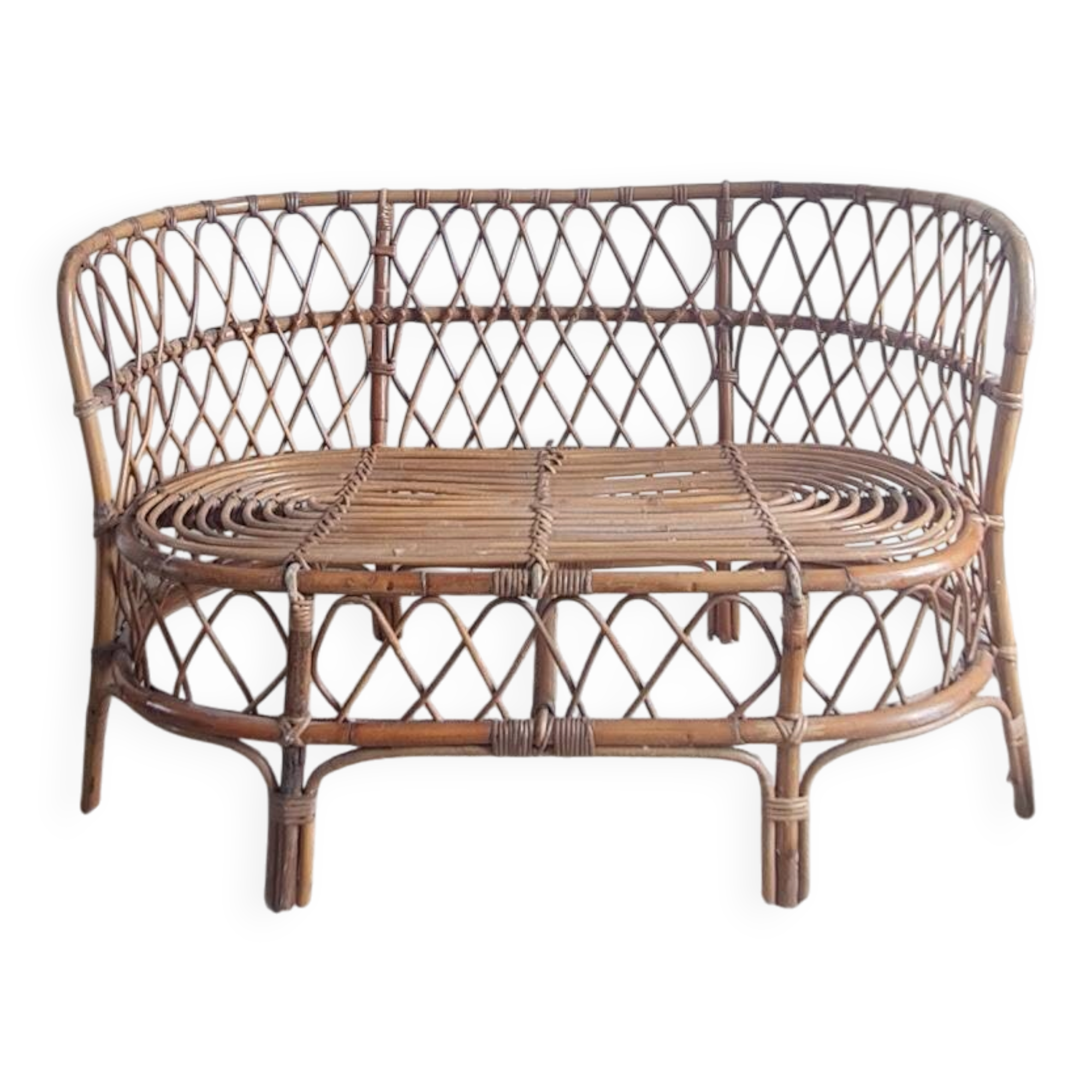 Banquette en rotin et osier circa années 60