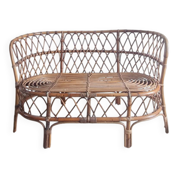 Banquette en rotin et osier circa années 60